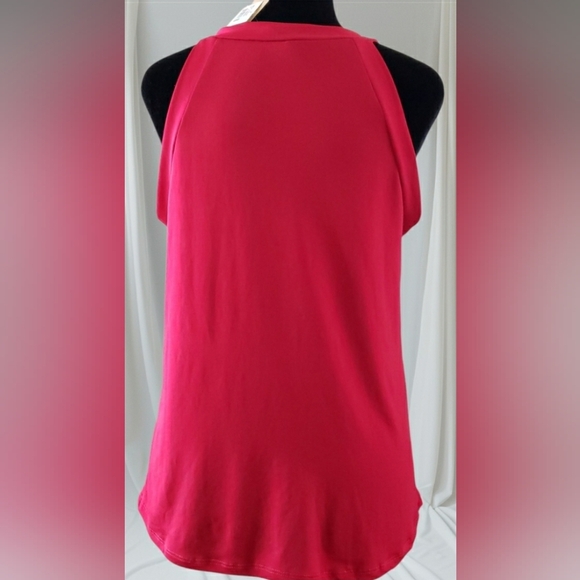 Chic Red Sparkling Bling Knit Going Out Racerback Slip-On Soft Stretch Top - Picture 4 of 6